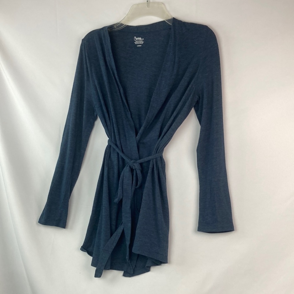 Bump in the night navy blue maternity robe with tie belt